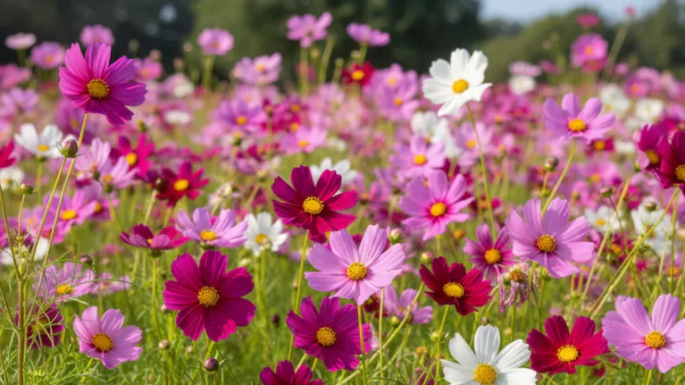 De tallos esbeltos y flores delicadas, los cosmos aportan un aire silvestre y liviano. (Foto: IA).