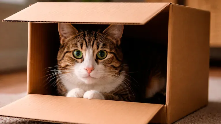 Los gatos prefieren las cajas de cartón. (Foto: Imagen generada con IA).