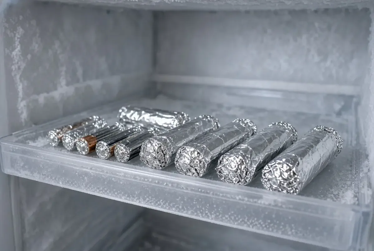 Meter baterías dentro del freezer.