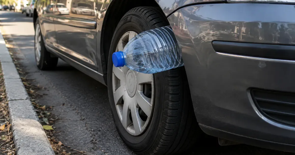 O truque da garrafa de plástico na roda: o novo golpe nos parques de estacionamento