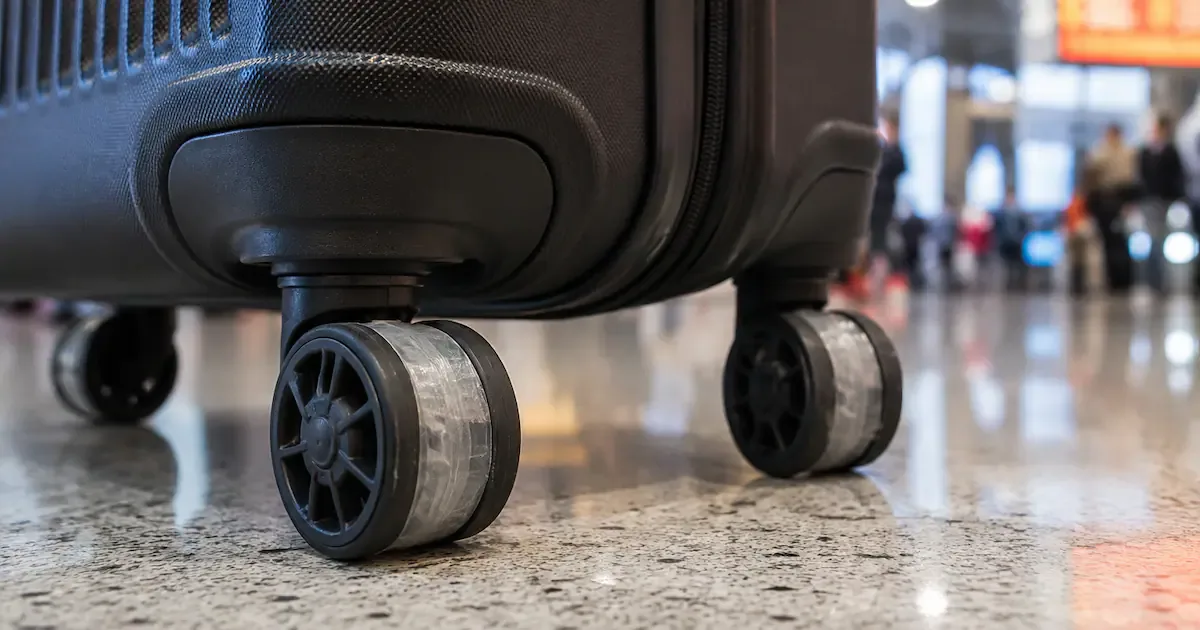 O truque simples com fita adesiva para proteger as rodas da sua mala de viagem