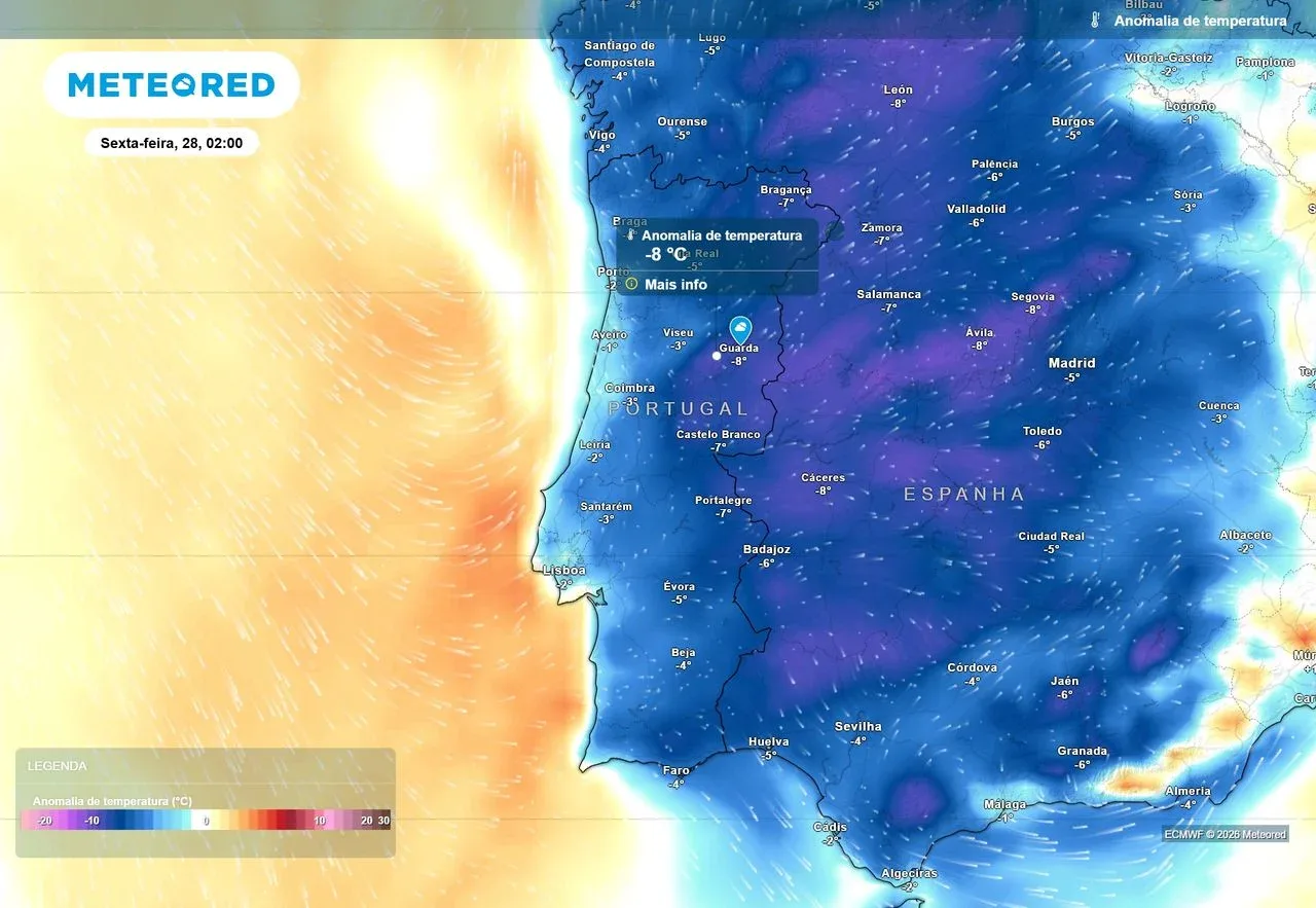 Temperatura do ar prevista às 04:00 da manhã de sexta-feira, 28 de agosto.